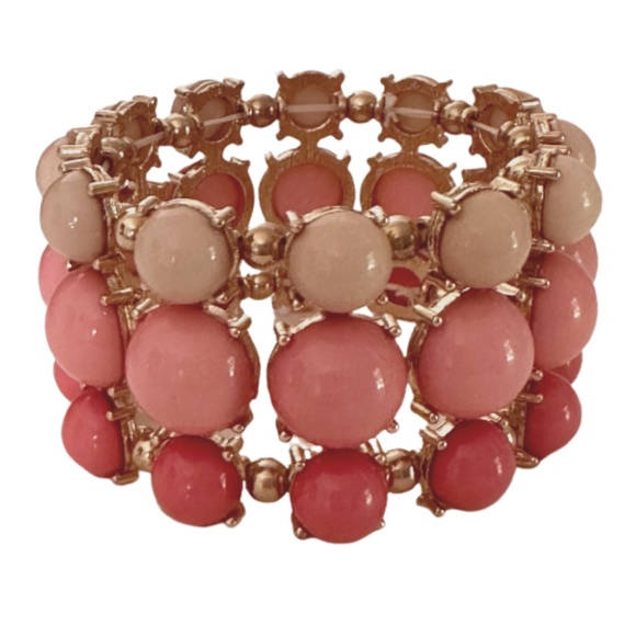 BRACELET Stretch Pink Ombre' Beaded Gold - Picture 1 of 3